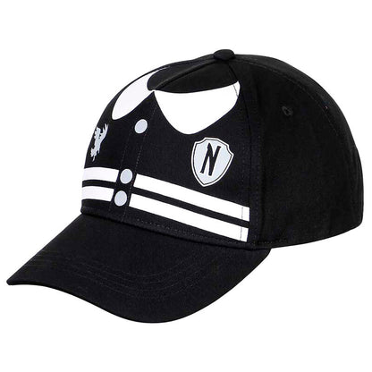 Gorra infantil negra Wednesday Varsity con detalles blancos