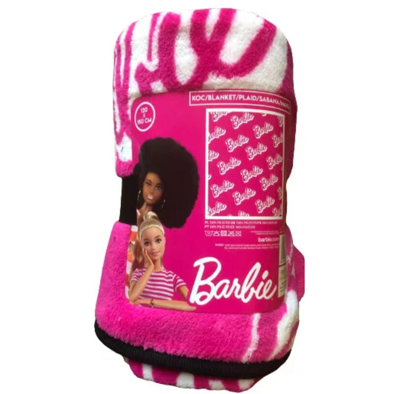 Manta coralina rosa con logotipos Barbie blancos - 2