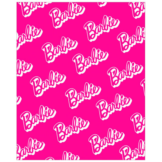 Manta coralina rosa con logotipos Barbie blancos