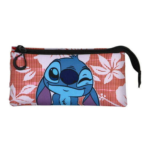 Portatodo triple Maui Stitch Disney rosa con cremallera negra