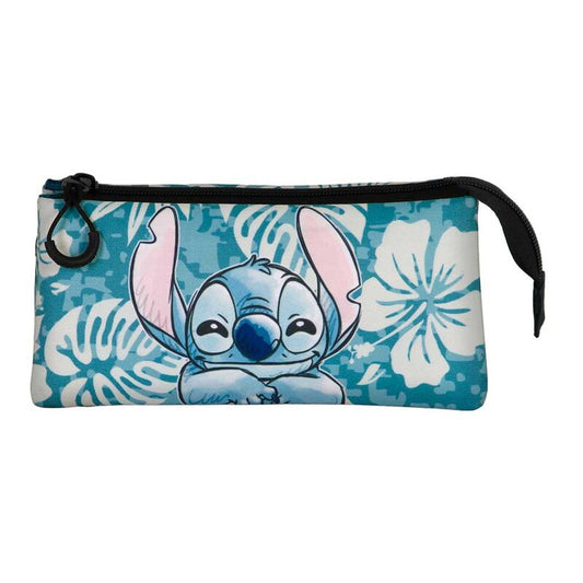 Portatodo triple Aloha Stitch Disney azul con estampado floral