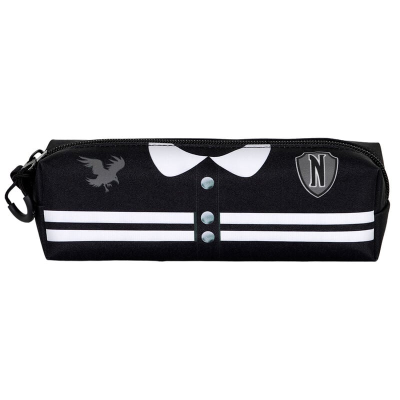 Portatodo Varsity negro de Wednesday con bandas blancas