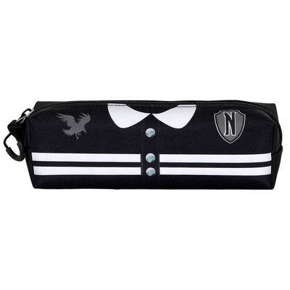 Portatodo Varsity negro de Wednesday con bandas blancas