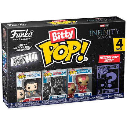 Blíster de 4 figuras Bitty Pop! Marvel The Infinity Saga con Loki, Black Panther, Iron Man y una figura misteriosa
