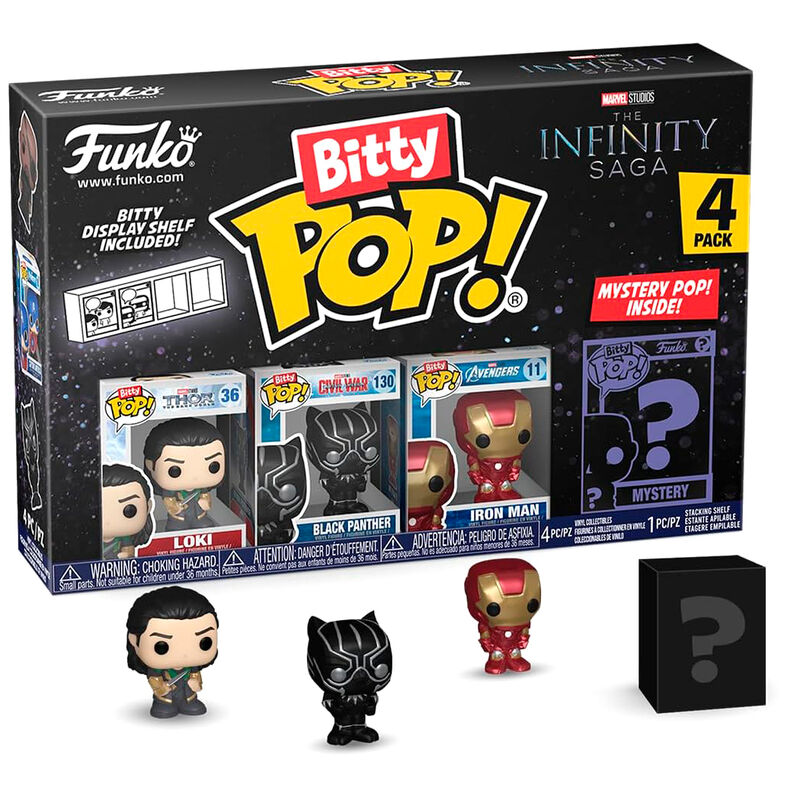 Blíster de 4 figuras Bitty Pop! Marvel The Infinity Saga con Loki, Black Panther, Iron Man y una figura misteriosa - 2