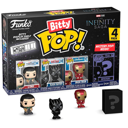 Blíster de 4 figuras Bitty Pop! Marvel The Infinity Saga con Loki, Black Panther, Iron Man y una figura misteriosa - 2