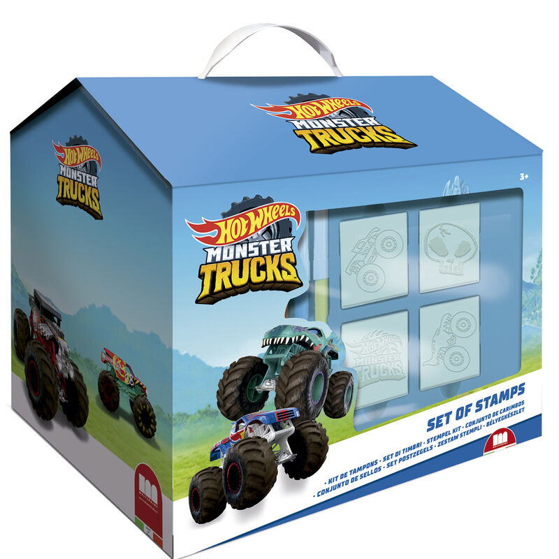 Set de papelería Hot Wheels Monster Trucks en caja casita azul