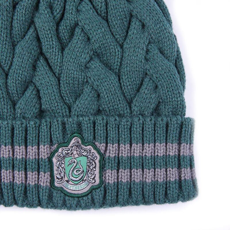 Gorro de punto verde Slytherin Harry Potter con pompón beige - 3