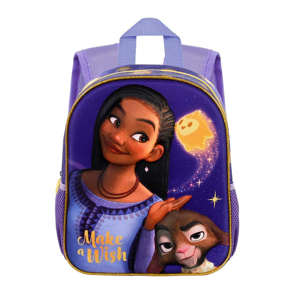 Mochila morada 3D de Wish Disney con Asha, Estrella y Valentino
