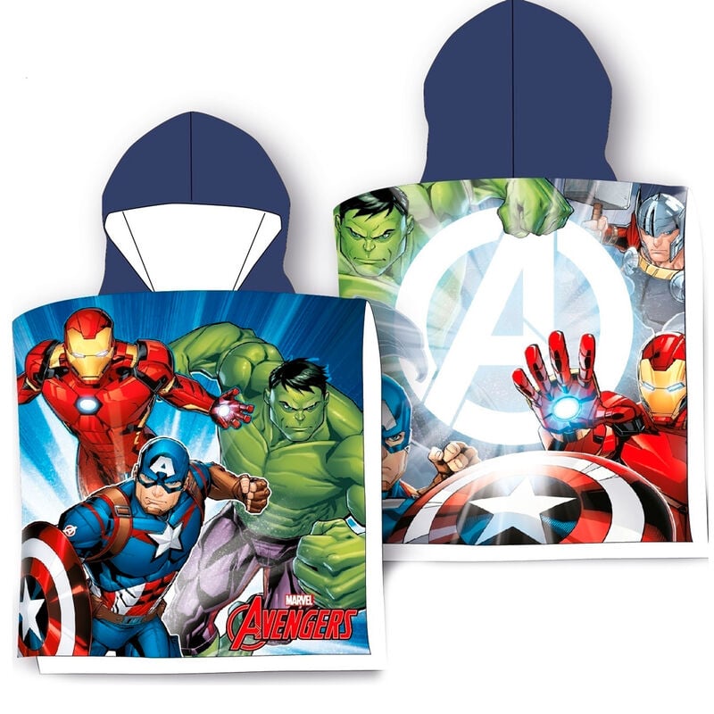 Poncho toalla Marvel Avengers con capucha y estampado de Iron Man, Hulk y Capitán América
