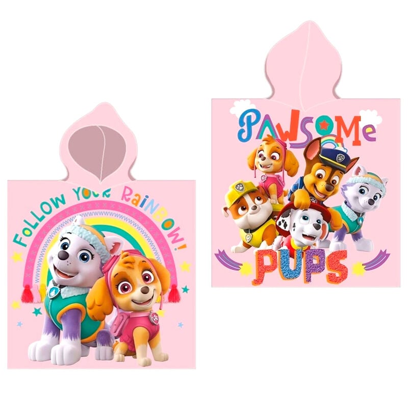 Poncho toalla rosa de Paw Patrol con capucha y estampado de cachorros