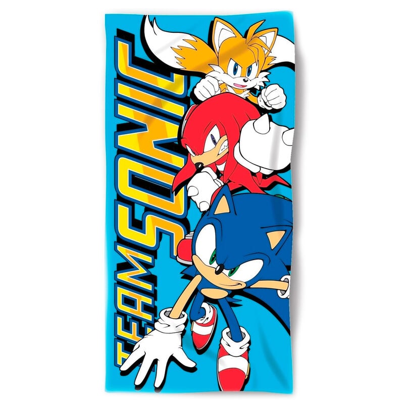 Toalla azul de algodón Sonic The Hedgehog con Sonic, Tails y Knuckles