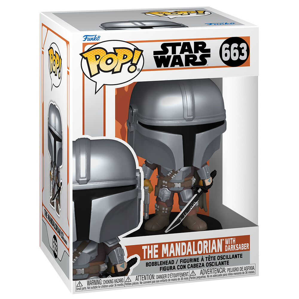 Figura Funko POP de The Mandalorian con Darksaber en caja con ventana