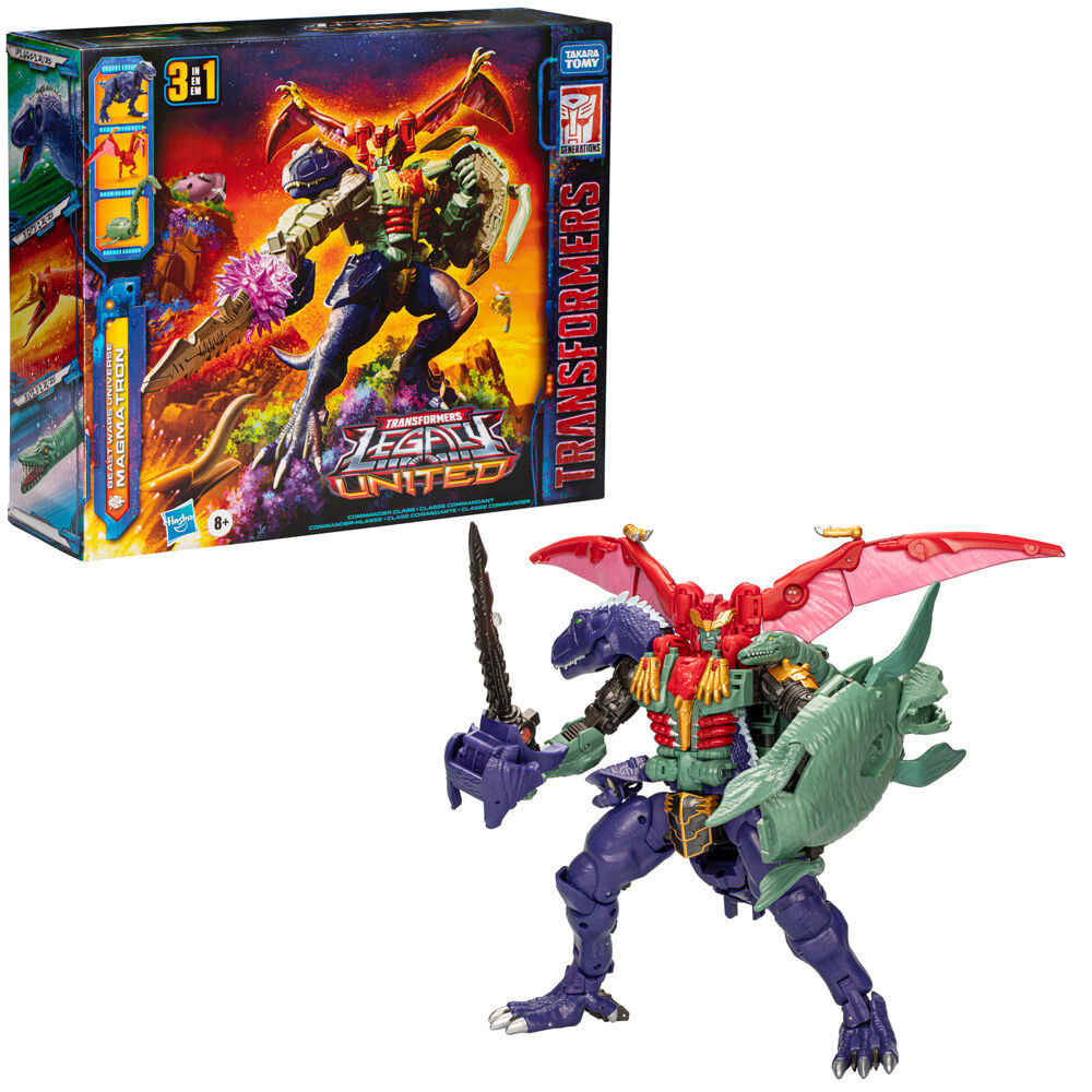 Figura Transformers Legacy United Magmatron 3 en 1 con dinosaurios