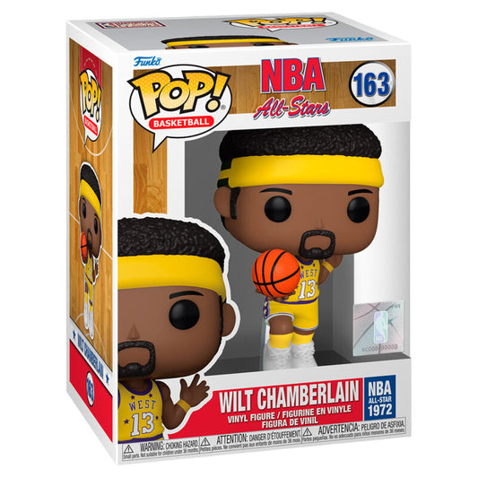 Figura Funko POP! de Wilt Chamberlain NBA All-Stars con balón y uniforme amarillo