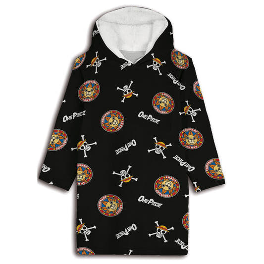 Bata sudadera oversize infantil negra de One Piece con capucha
