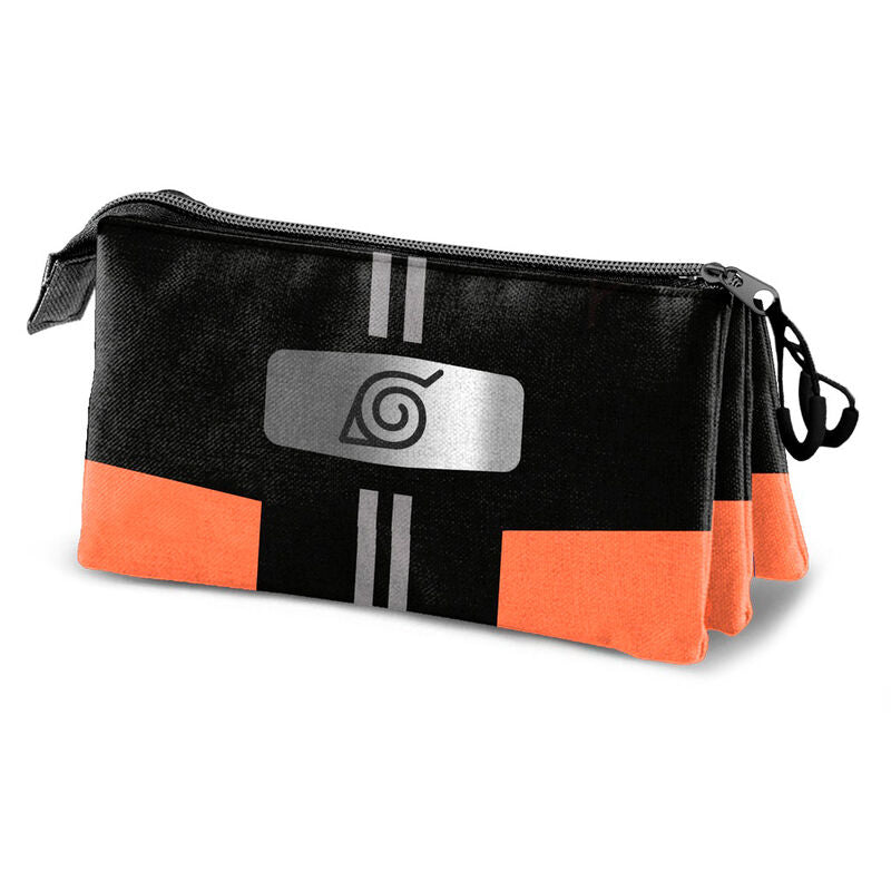 Portatodo Naruto Dress triple negro y naranja con tres compartimentos