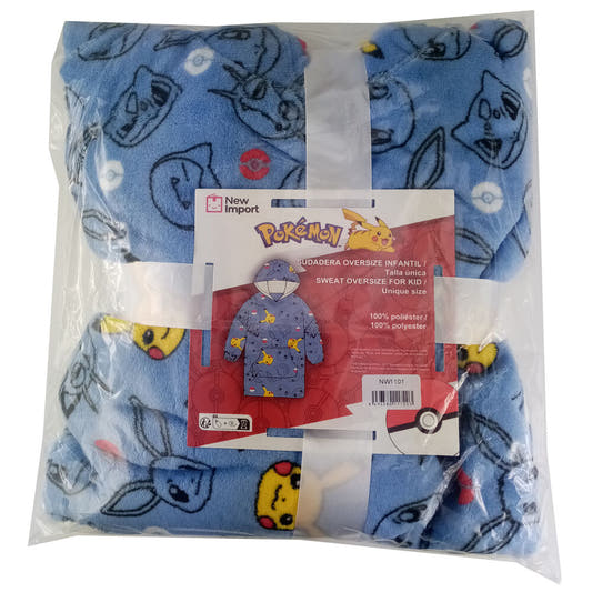 Bata sudadera oversize infantil Pokémon azul con capucha y bolsillo frontal - 3
