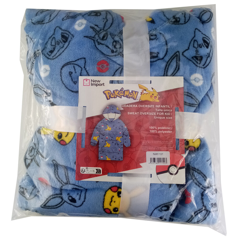 Bata sudadera oversize infantil Pokémon azul con capucha y bolsillo frontal - 3