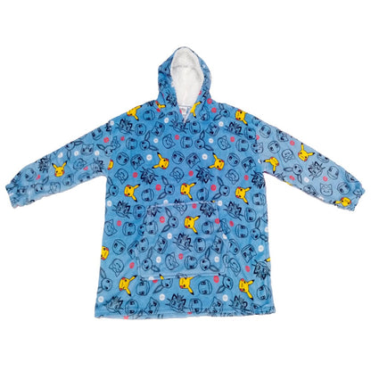 Bata sudadera oversize infantil Pokémon azul con capucha y bolsillo frontal