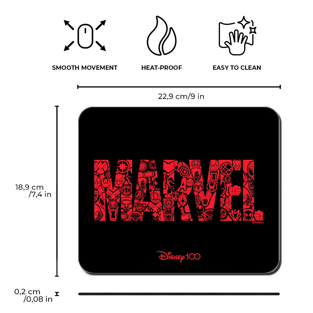 Alfombrilla de ratón negra Marvel Disney 100 con diseño rojo - 3