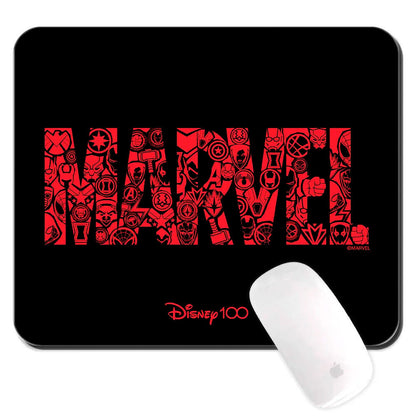 Alfombrilla de ratón negra Marvel Disney 100 con diseño rojo