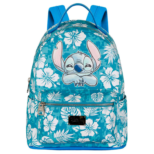 Mochila azul floral Aloha de Stitch Disney con bolsillo frontal - 2