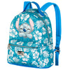 Mochila azul floral Aloha de Stitch Disney con bolsillo frontal