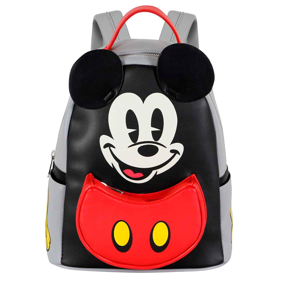 Mochila gris y negra de Mickey Disney con bolsillo frontal rojo - 2