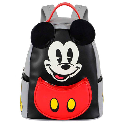 Mochila gris y negra de Mickey Disney con bolsillo frontal rojo - 2
