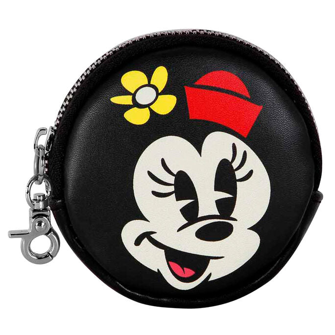 Monedero redondo negro de Minnie Disney con flor amarilla y sombrero rojo