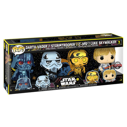 Pack FUNKO POP! Star Wars con Darth Vader, Stormtrooper, C-3PO y Luke Skywalker