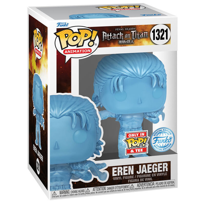 Pack FUNKO Pop & Tee de Eren Jaeger con camiseta negra y figura azul translúcida - 6