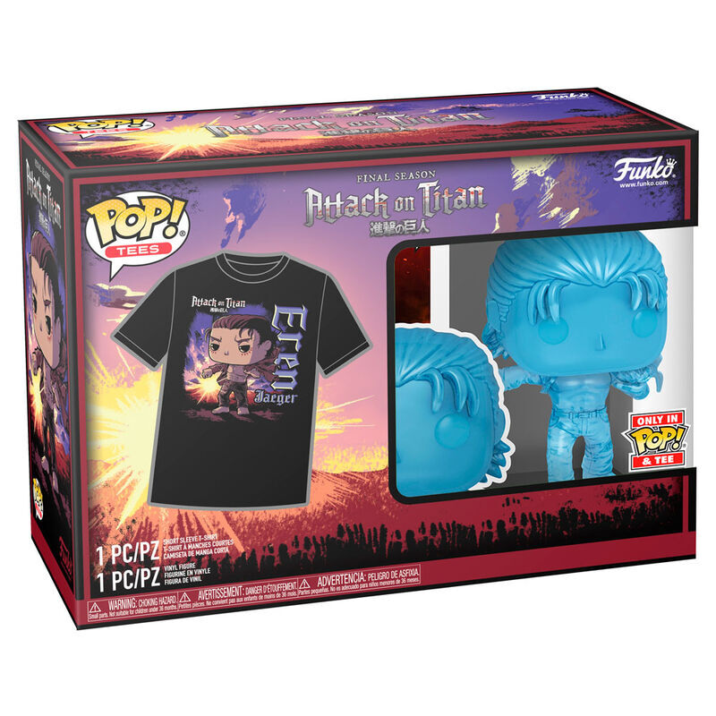 Pack FUNKO Pop & Tee de Eren Jaeger con camiseta negra y figura azul translúcida - 11