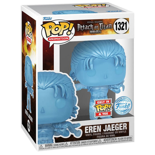 Pack FUNKO Pop & Tee de Eren Jaeger con camiseta negra y figura azul translúcida - 2