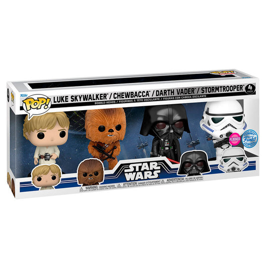 Blíster Funko POP! Star Wars con Luke Skywalker, Chewbacca, Darth Vader y Stormtrooper