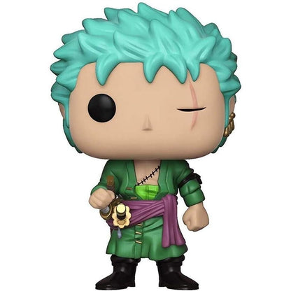 Figura FUNKO POP de Zoro de One Piece con cabello verde y espadas