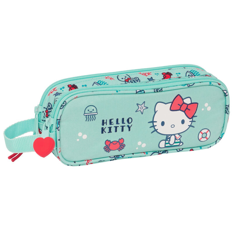 Portatodo doble turquesa Hello Kitty Sea Lovers con dos cremalleras