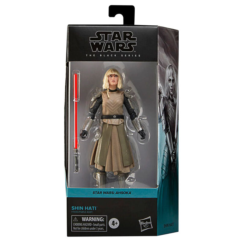 Figura articulada Shin Hati de Star Wars Ahsoka con sable rojo en caja