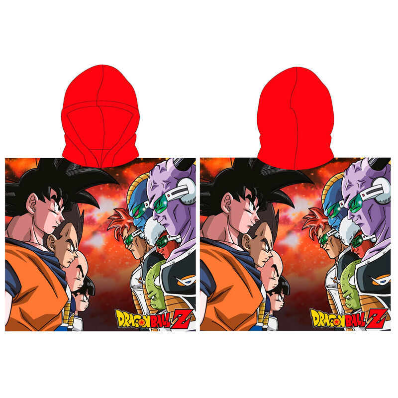 Poncho toalla Dragon Ball Z con capucha roja y personajes estampados