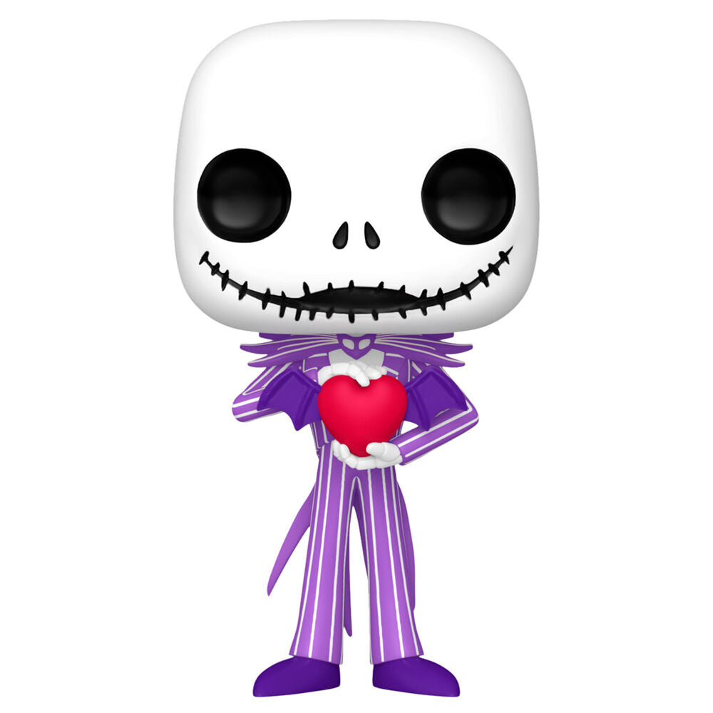 Figura Funko POP de Jack Skellington con traje morado y corazón rojo