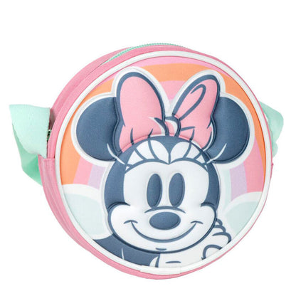 Bolso bandolera redondo rosa de Minnie Disney con correa verde menta