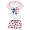 Pijama corto Disney de Stitch y Angel con camiseta blanca y pantalón rosa estampado