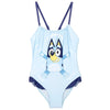 Bañador infantil azul claro de Bluey con tirantes y estampado frontal