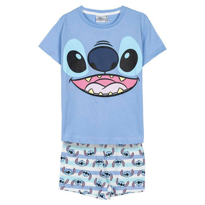 Pijama infantil de Stitch Disney con camiseta azul y pantalón corto estampado