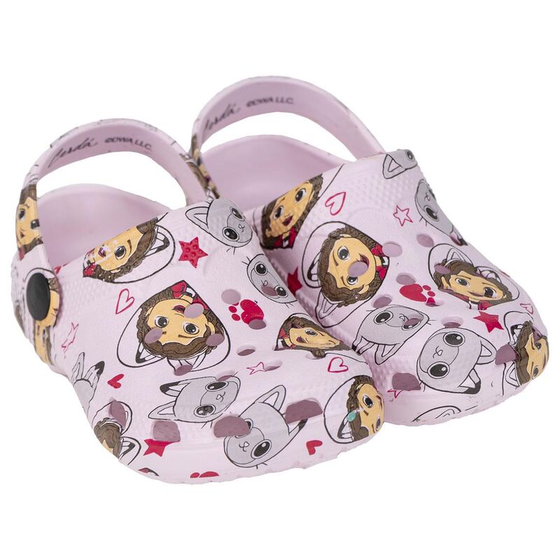 Zuecos rosas de La Casa de Muñecas de Gabby con estampado de personajes