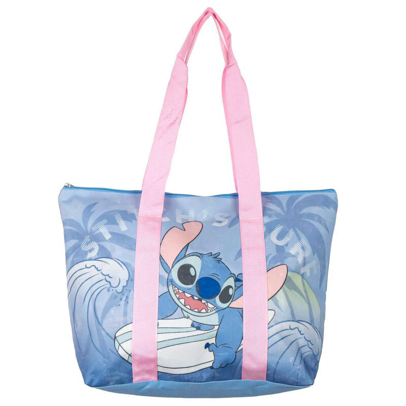 Bolsa de playa azul de Stitch Disney con asas rosas