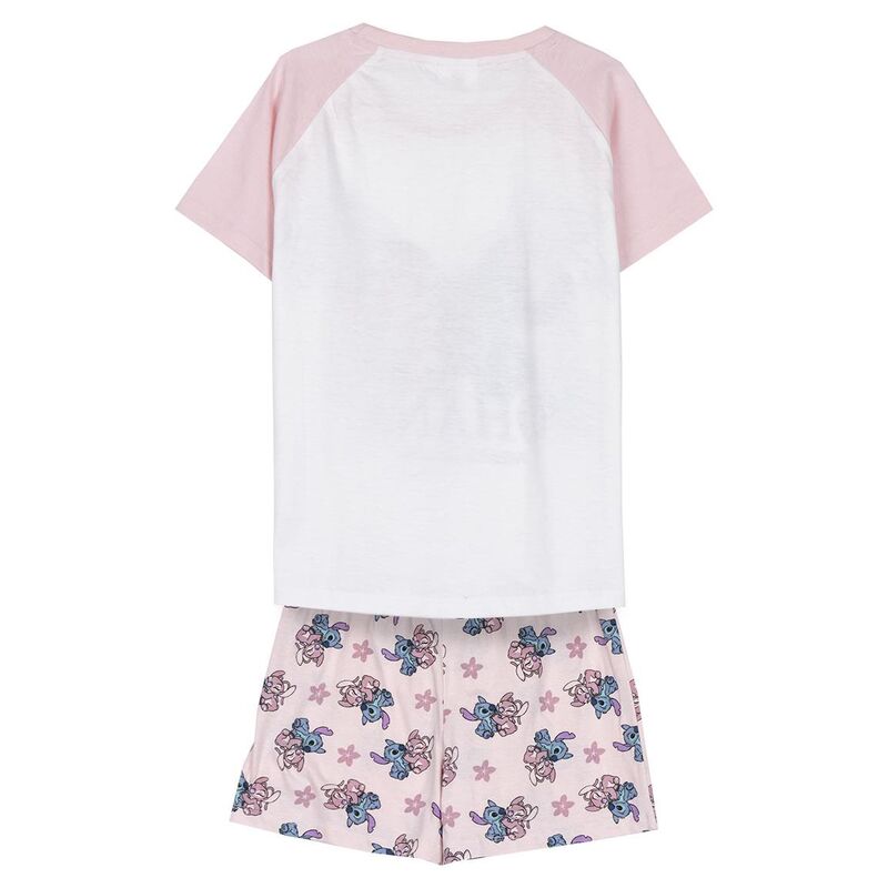 Pijama corto Disney de Stitch y Angel con camiseta blanca y pantalón rosa estampado - 2