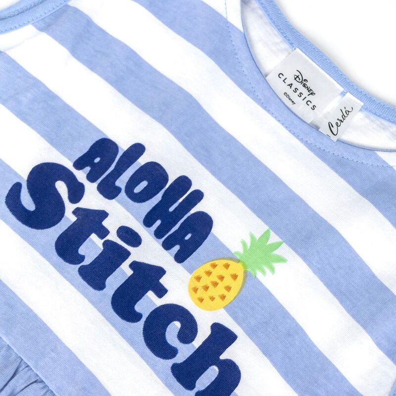 Vestido infantil de algodón con Stitch Disney, rayas azules y blancas - 3