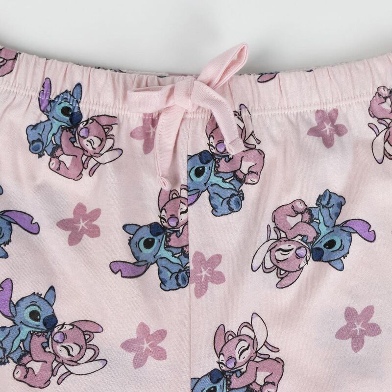 Pijama corto Disney de Stitch y Angel con camiseta blanca y pantalón rosa estampado - 3